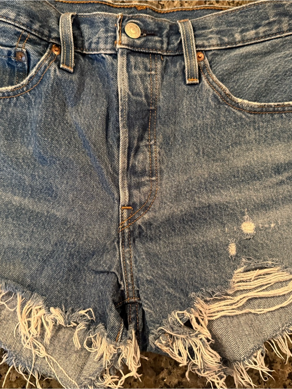Levi’s 501 High Waist Distressed Denim Cutoff Shorts - Blue